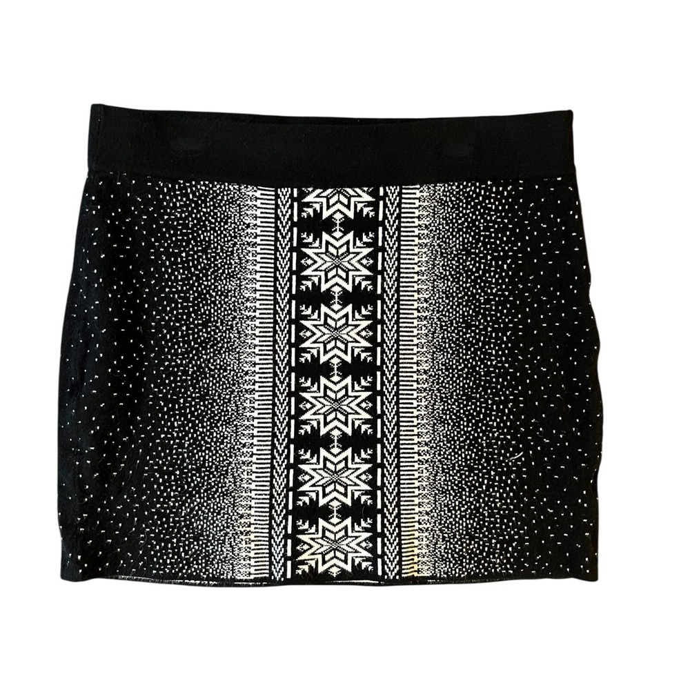 Krimson Klover Nordic Snowflake Knit Mini Skirt Black White Womens Medium